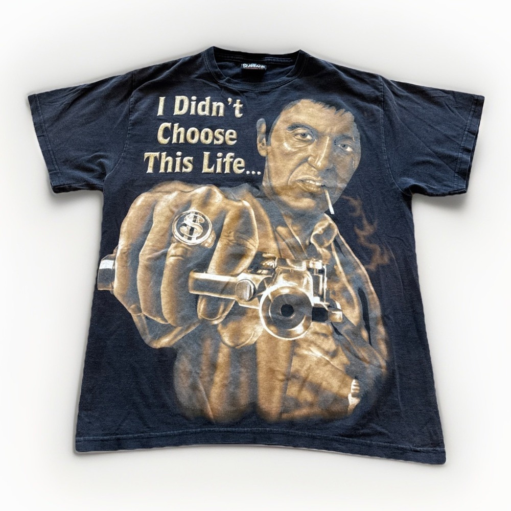 Vintage Scarface Clothing Co Shirt Mens L Tony Montana Y2k Black Gold